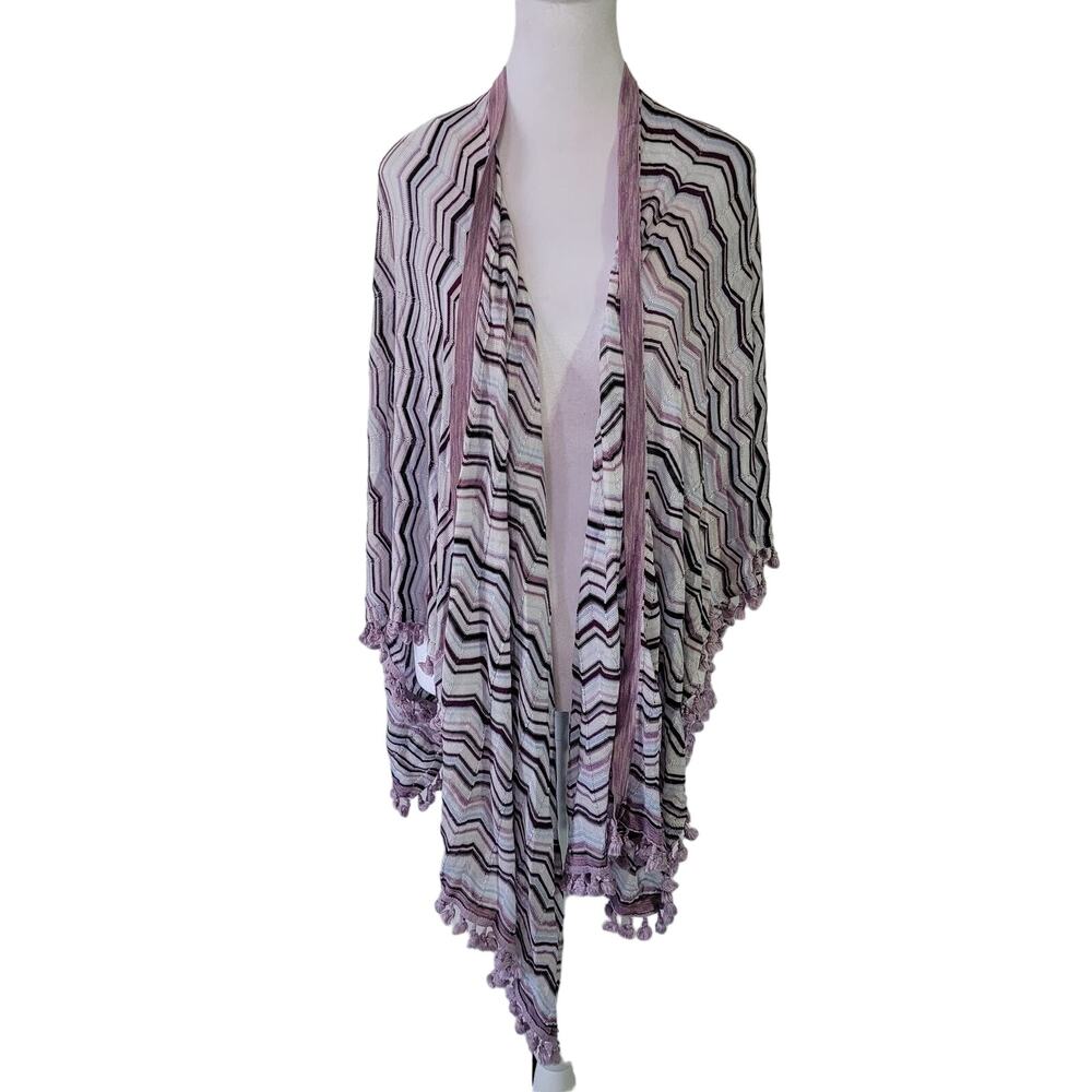 White House Black Market Size M/L Chevron Cape Poncho Tassels Multi Color Easter